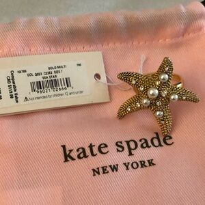 Kate Spade Gold Tone Sea Star Cocktail Ring Crystal & Glass Pearl Size 7 NWT